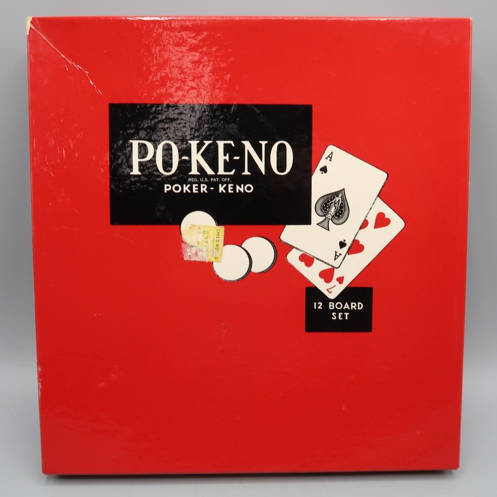 Vintage PO-KE-NO Poker Keno Game Set Of Boards Complete With Chips And Rules